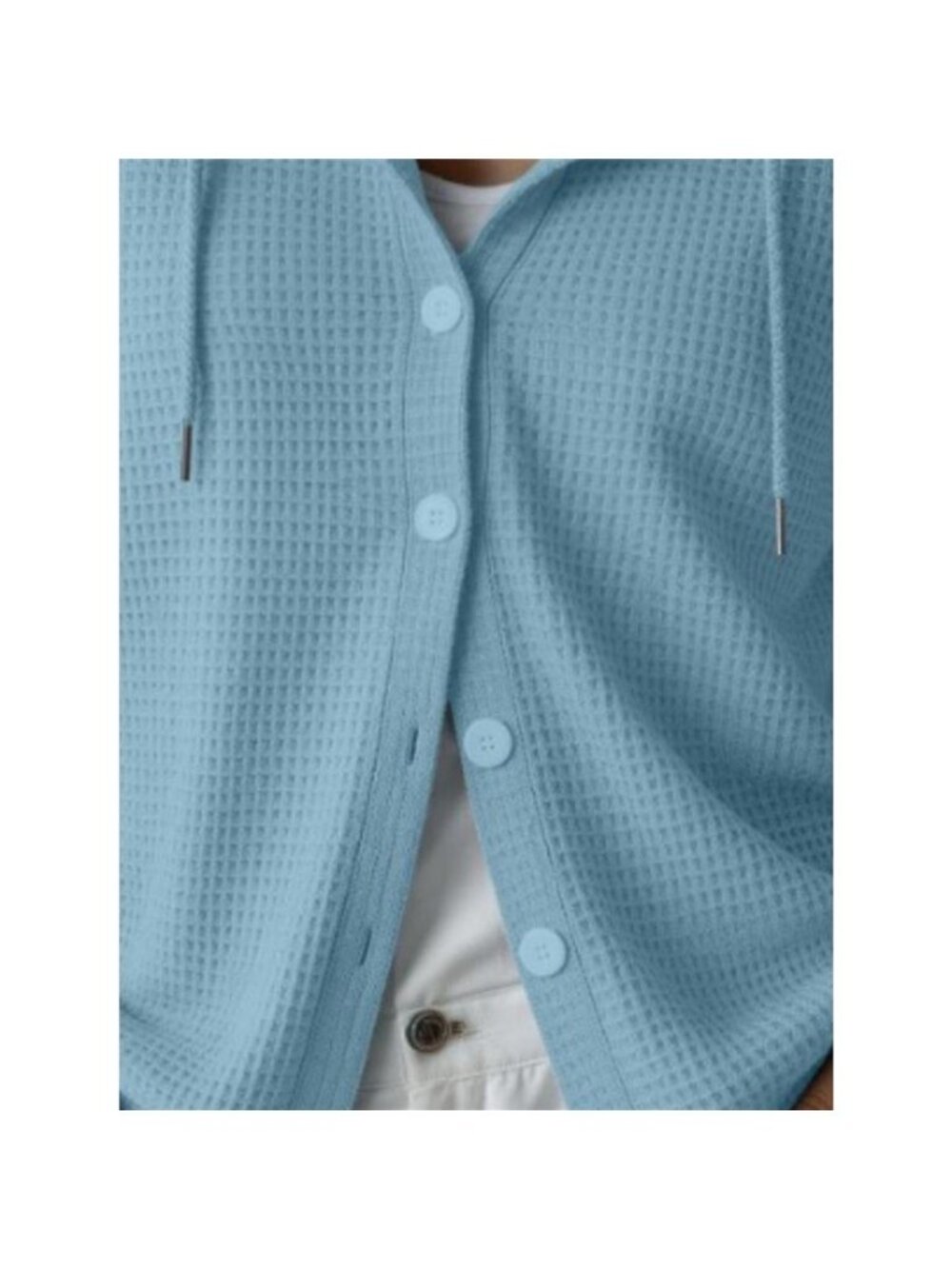 Waffle Knit Button-Down Hooded Cardigan